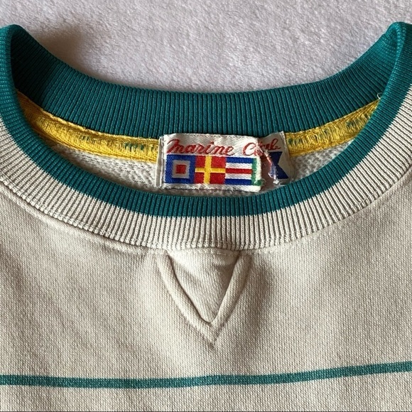 Vintage Marine Club Striped Crew Neck Sweatshirt Faded White Teal Size Large - Picture 12 of 16